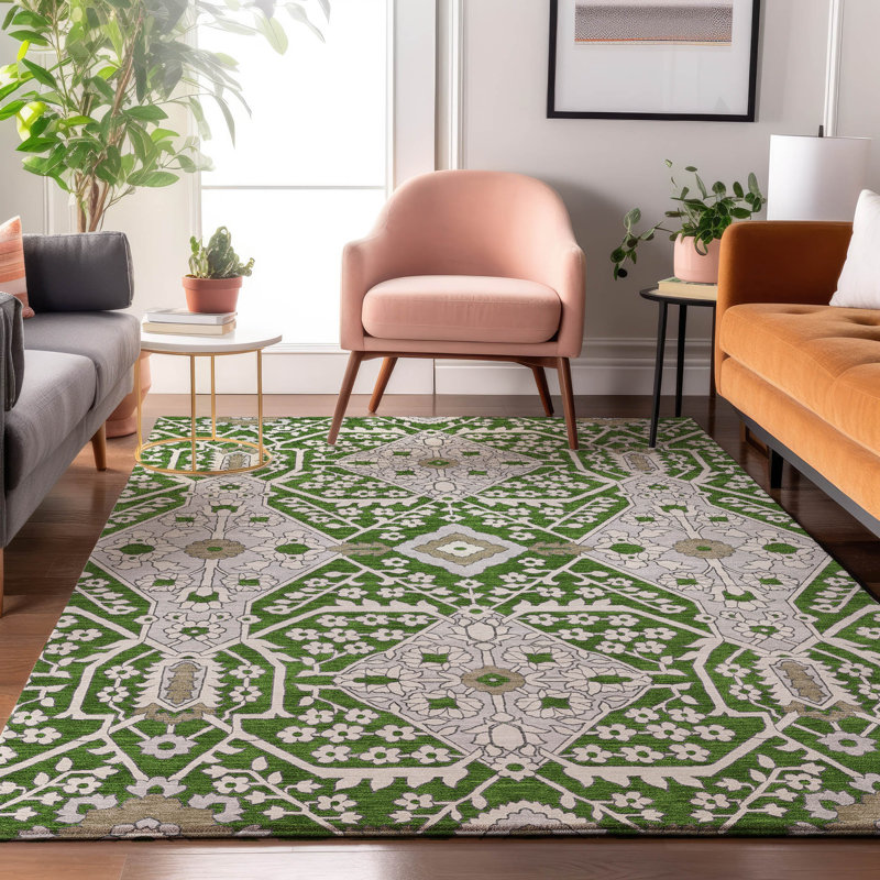 Tapis vert de qualité supérieure lavable à la machine Elaine, Rectangle 9 pi x 12 pi