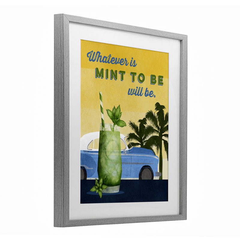 «Mint To Be Cocktail», impression sous verre, conception de Brett Blumenthal, H 16 po x l 13 po, Cadre de ferme gris
