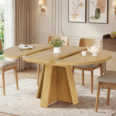43"-59" Extendable Round Dining Table for 4-8 with Storage, Oak