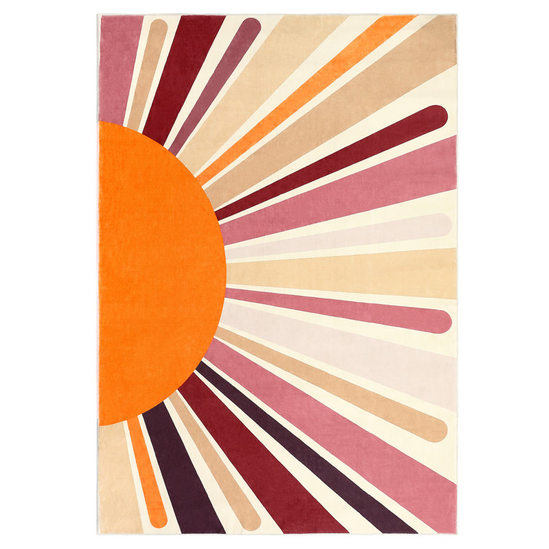 Mignon tapis lavable à la machine Sunburst, Rectangle 5 pi x 7 pi