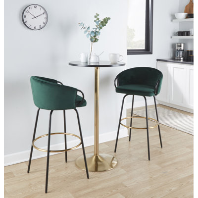 Josie 30" Fixed-Height Bar Stools with Black Metal Legs & Gold Footrest