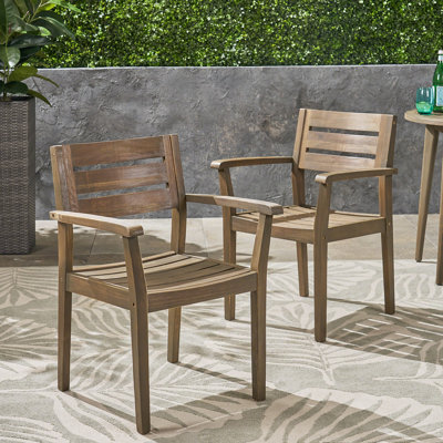 Ensemble de 2 chaises de salle à manger, fauteuil de patio en bois d'acacia, pour cour, piscine, jardin, gris