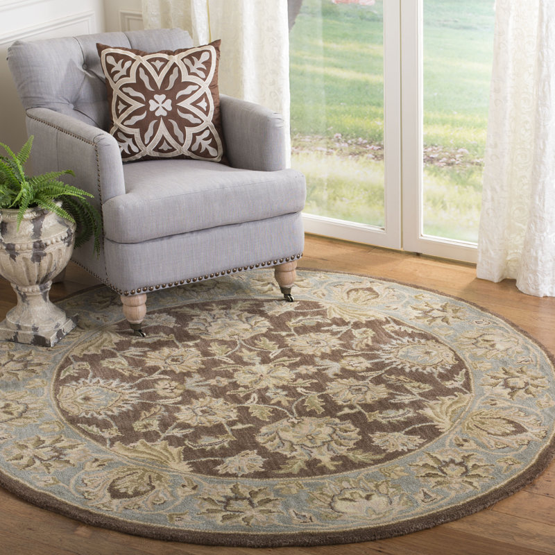 Tapis doré / brun en laine touffeté à la main Cranmore, Rond 8 pi