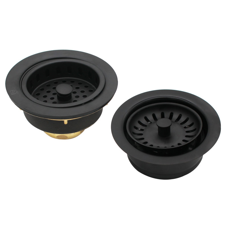 COMBO PACK Kitchen Sink Drain Trim and Disposal Flange with Post Style Basket Strainers, Matte Black