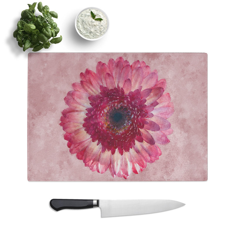 Tempered Glass Layers of a Pink Gerbera Chopping Board, 28.5 cm x 39 cm