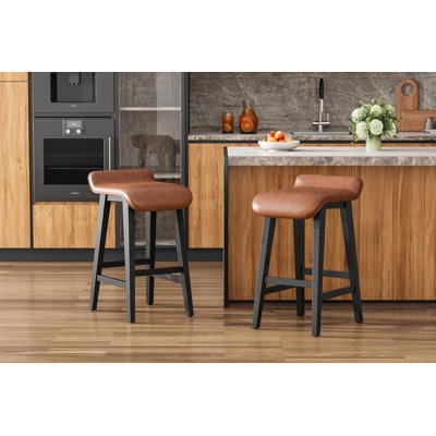 Set of 2 Modern 26.2" Counter Height Bar Stools with Upholstered Low Back, Wood Legs & Footrest for Kitchen Counter, Dining Room