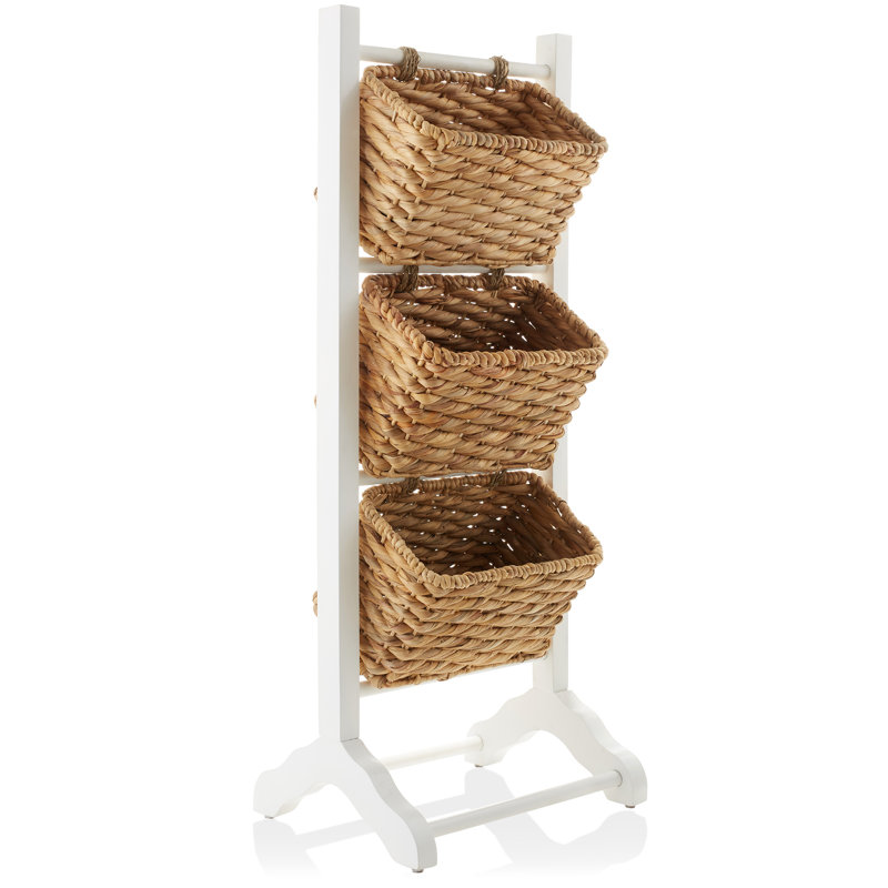 3-Tier Floor Stand with Storage Basket Bins - White/Natural, White/Natural