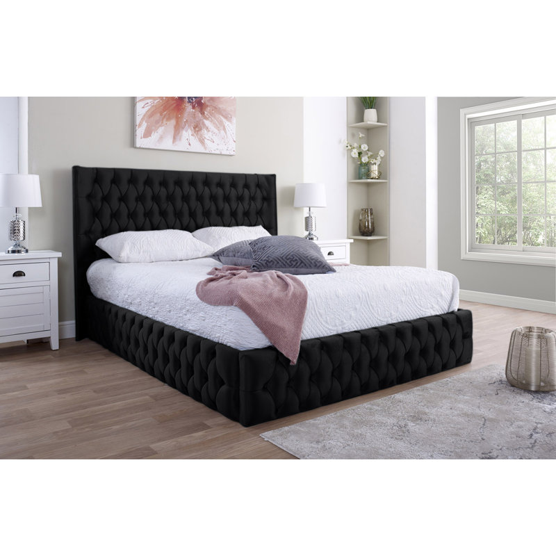 Upholstered Bed, Black, Double (4'6)