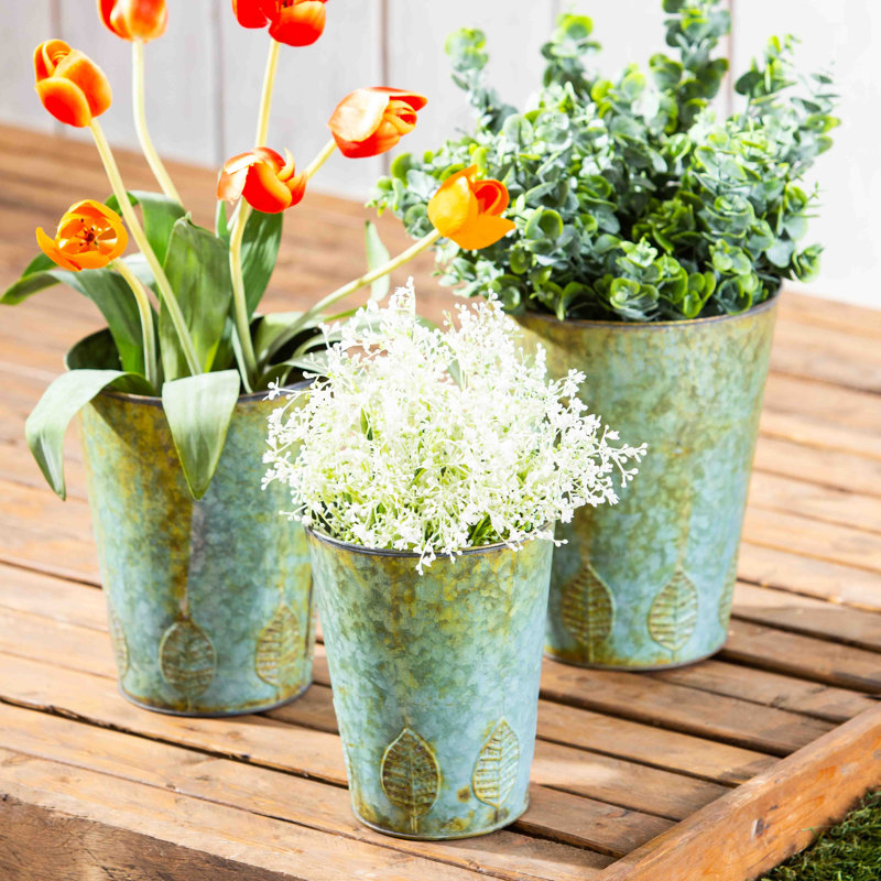 Ensemble de pot de fleurs d'intérieur / extérieur en métal 3 pièces Alterizio