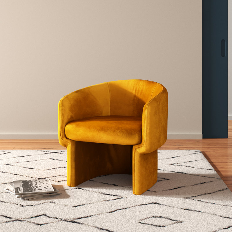 Fauteuil demi-tonneau en velours 27,5 po Atkins, Velours moutarde
