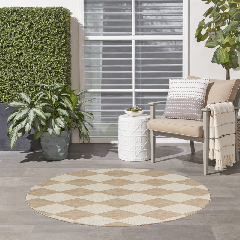 Rectangle Positano Indoor/Outdoor Area Rug, Round 6', Tan