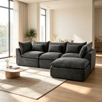Modular Cloud Sectional Sofa With Ottoman, Deep Seat Comfy Living Room Couch Set