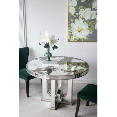 47x47x31.5" Round Dining Table with Elegant Floral Design and Mirrored Silver Finish by Mercer41