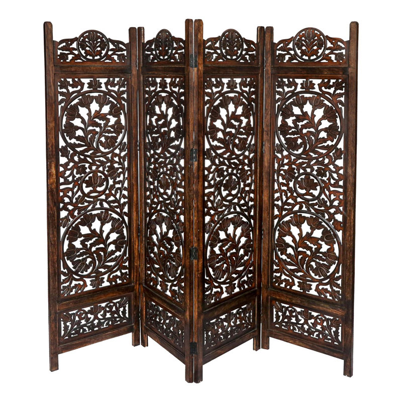 Beheshta 200cm W x 180cm H 4 - Panel Folding Room Divider, Dark Brown