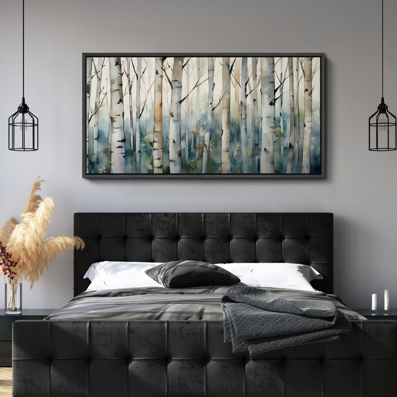 «Blue Birch Tree Forest», impression sur toile encadrée surdimensionnée, Noir, noir, noir, noir, H 30 po x l 60 po