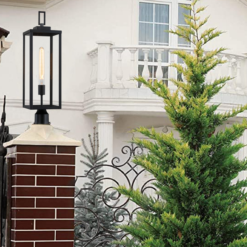 Topawa 1-light Outdoor Post Light Kits Head with Clear Glass Shade, Matte Black, 25"H x 7"W x 7"D