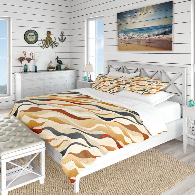 Literie Driftwood Zen Tropical, Housse de couette pour grand lit et 2 taies décor
