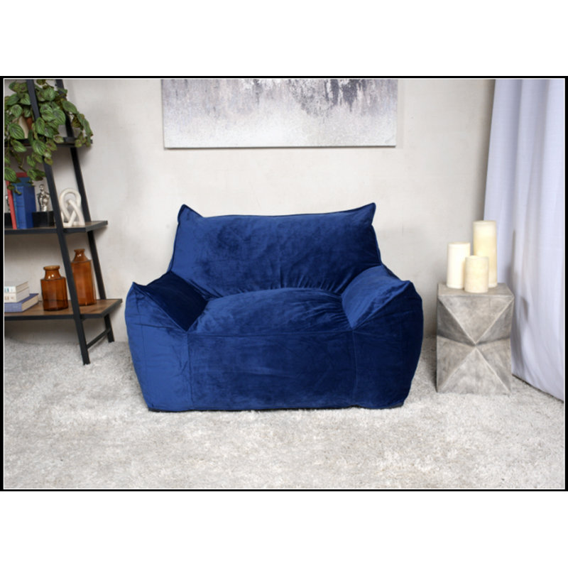 Allea Velveteen Bean Bag Chair With Armrests, Soft And Durable For Modern Living Spaces, Navy Blue, Navy
