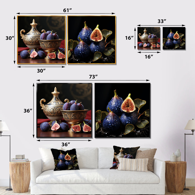 Ensemble de 2 fruits fruits Golden Fig Elegance I - fruits, art mural, Cadre flottant brun, H 30 po x l 61 po x P 1 po