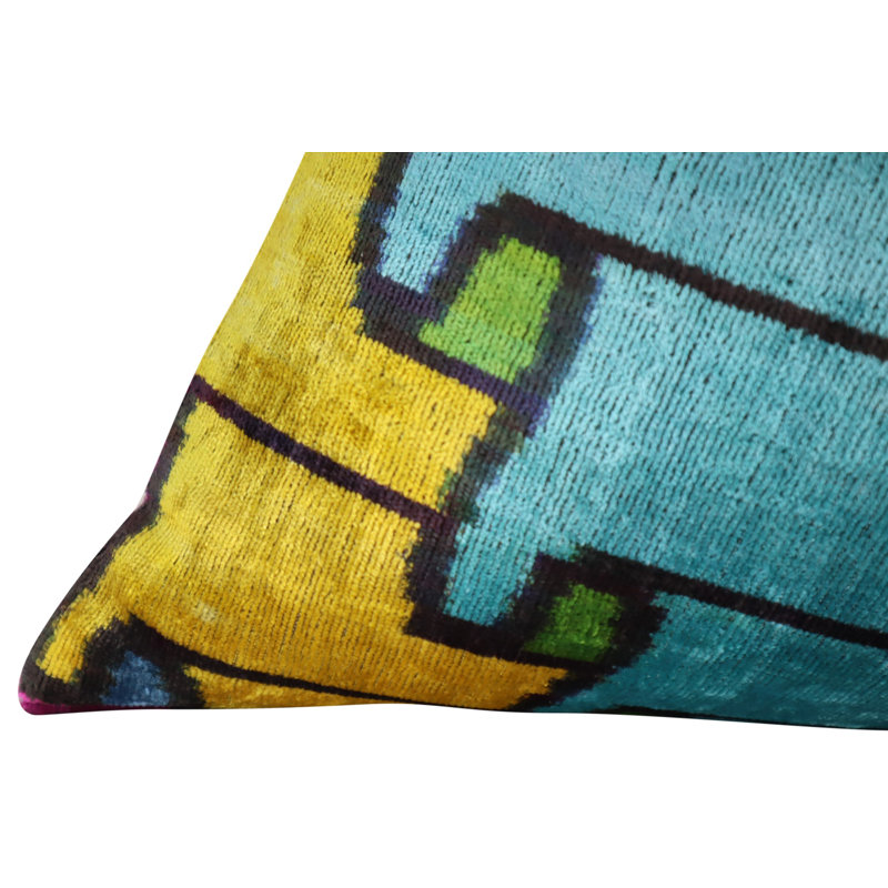 Velvet Rectangular Pillow Cover & Insert, Blue/Pink/Green Geometric 1