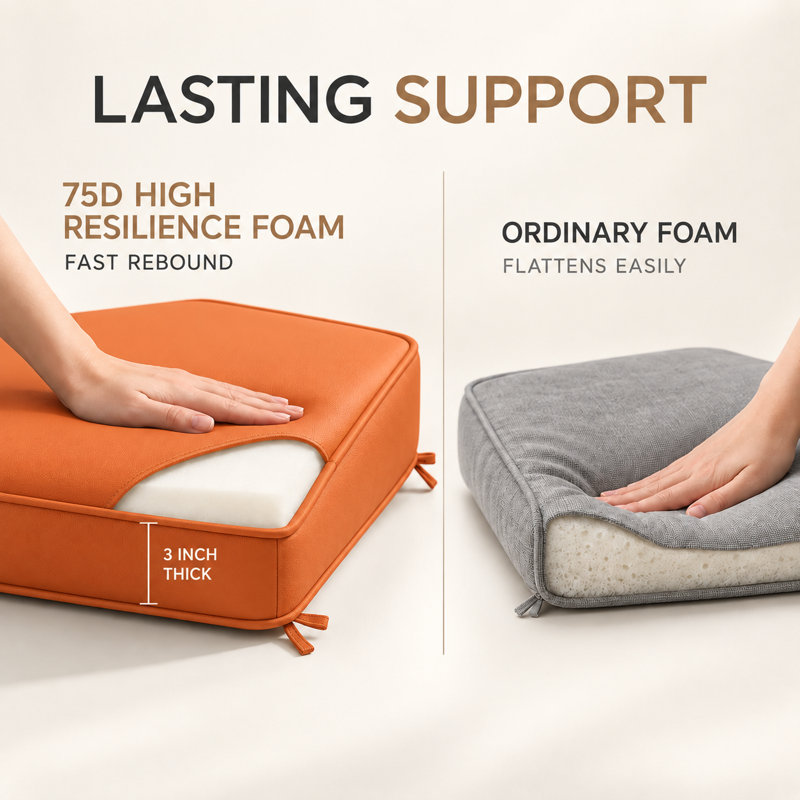 Coussin de banc sur mesure de 7,6 cm de hauteur, pour intérieur et extérieur, avec double passepoil et 2 attaches., Orange
