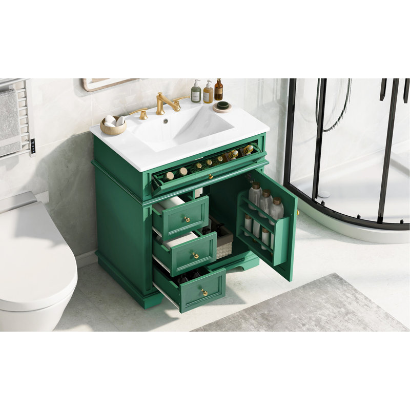 Meuble-lavabo élégant avec lavabo offrant beaucoup de rangement et une conception fonctionnelle pour vos besoins de salle de bain.