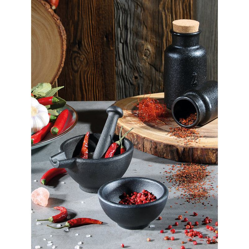 Black Cast Iron 3-Piece Mortar and Pestle Set
