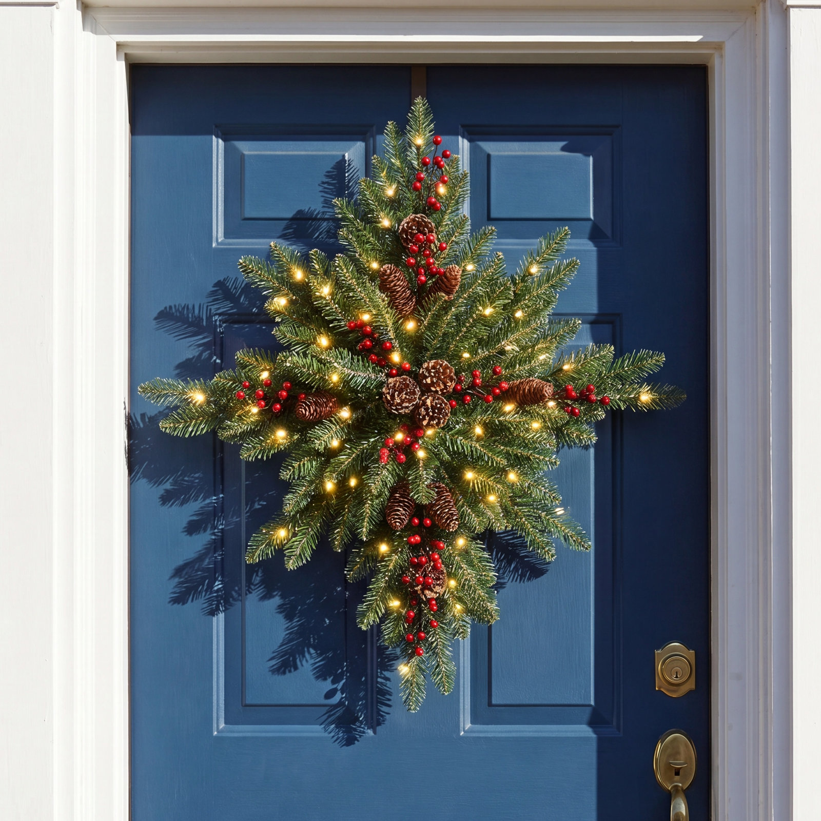 32" Pre-Lit Flocked Snowflake Wreath