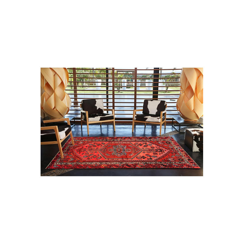 Tapis décoratif traditionnel rouge à motif rétro rouge, Tapis de couloir 3 pi 3 po x 6 pi 7 po inclus