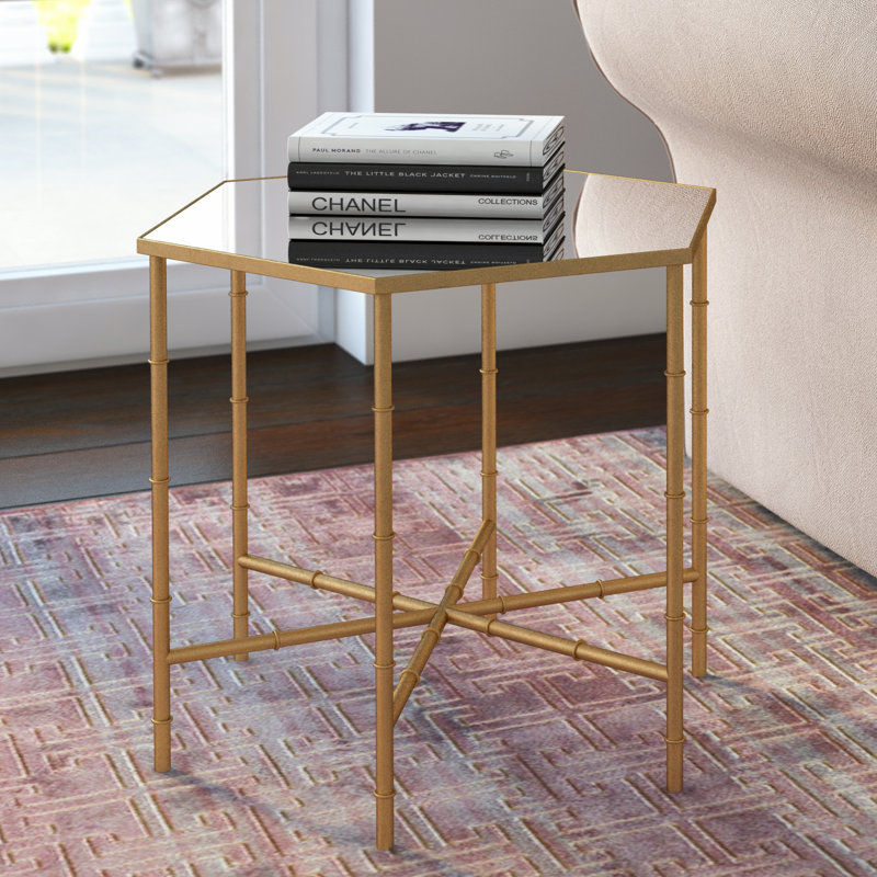 Coquina Glass Top Abstract End Table, Clear, Gold
