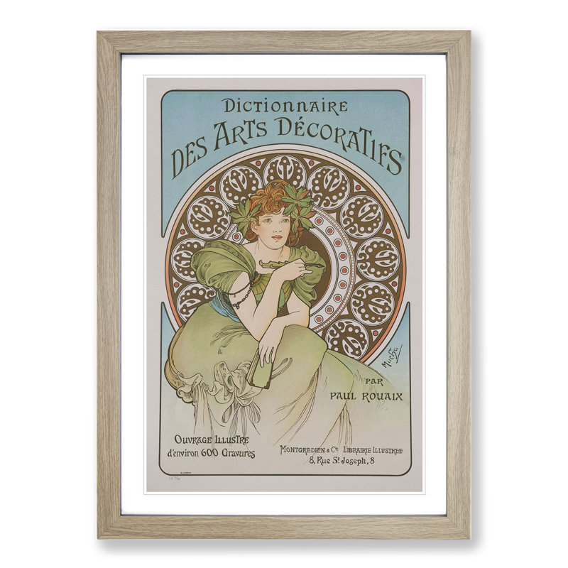 Decorative Arts by Alphonse Mucha - Picture Frame Graphic Art, 48cm H x 36cm W x 2cm D, Oak Framed
