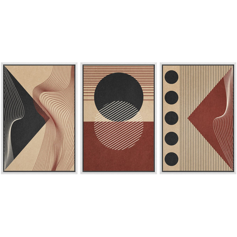 " Geometric Art Deco Black Red Polygon Collage Nature Abstract Modern Art Boho Decor " 3 - Pieces on, Blanc