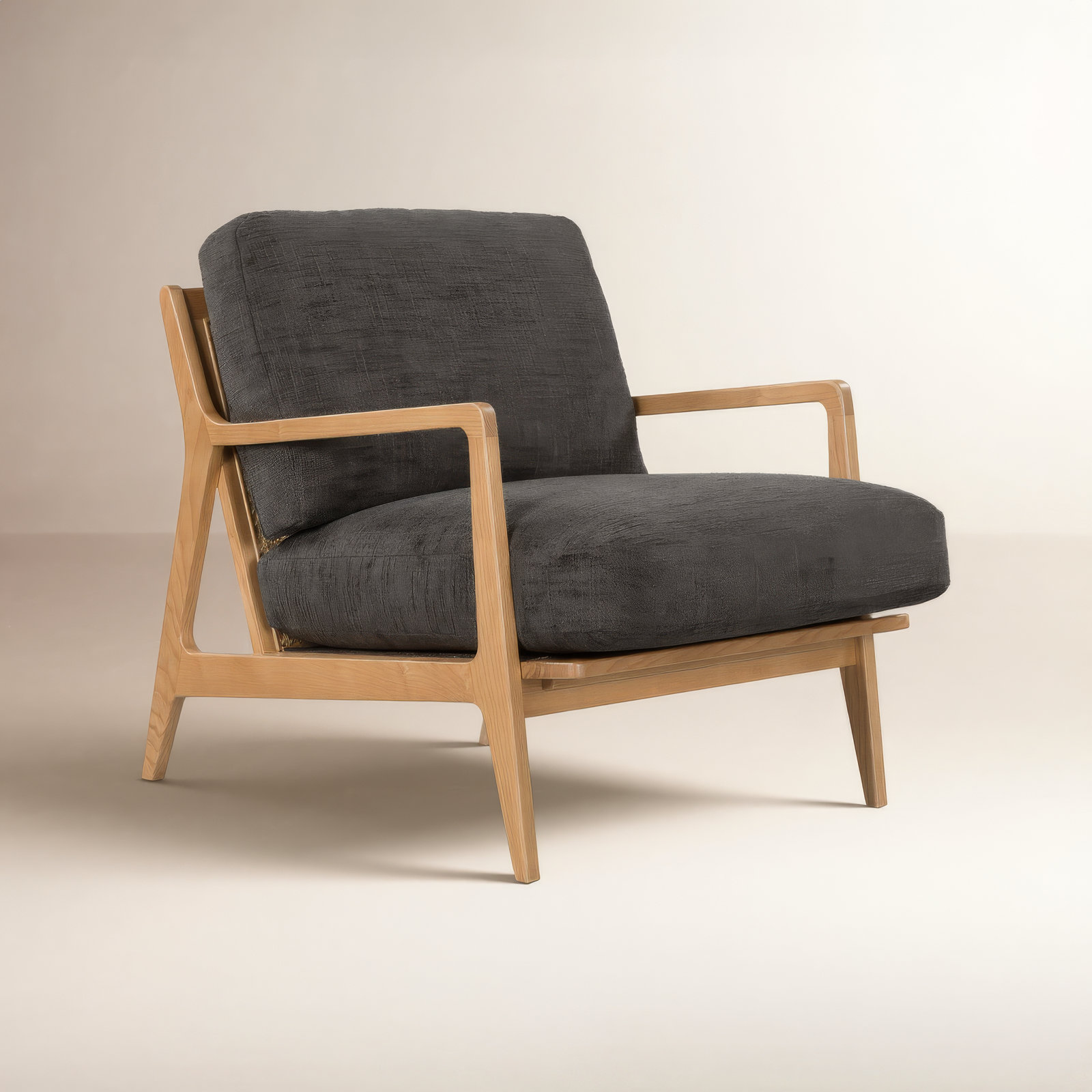 Carmelo Genuine Leather Armchair, Dark Gray Linen Blend