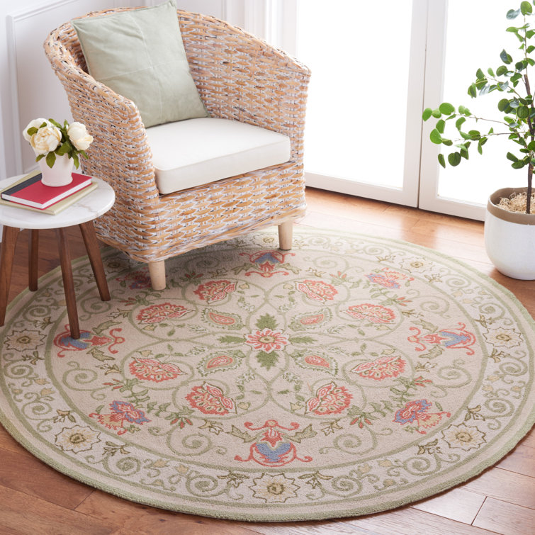 Hollander Floral Hand-Hooked Wool Beige/Green Area Rug