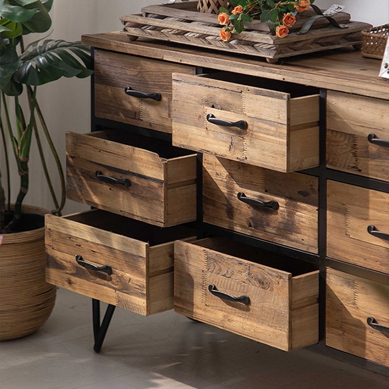 Retro Walnut Solid Wood Accent Cabinet