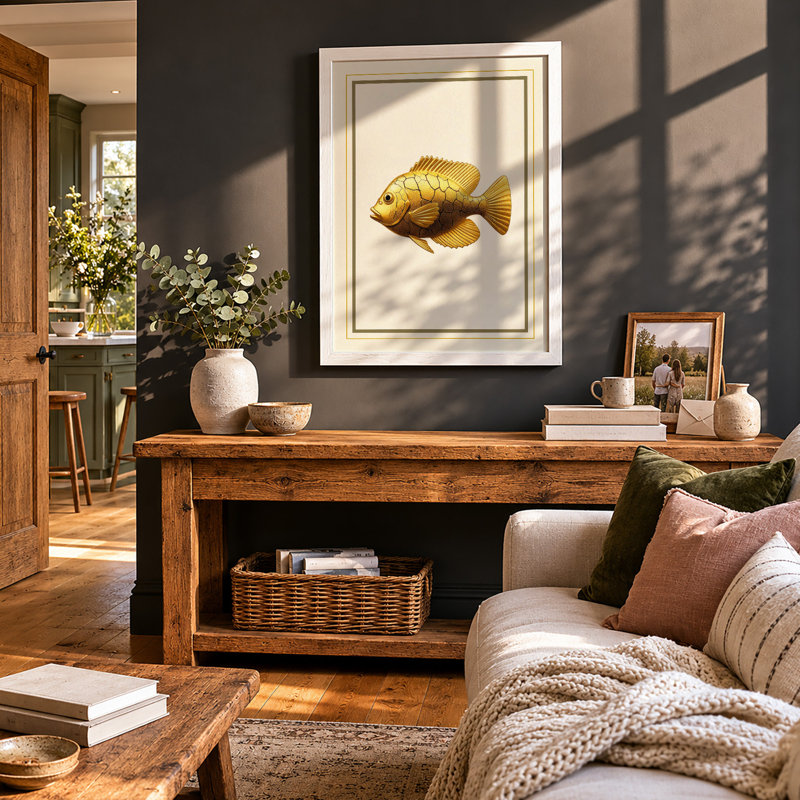Golden Fish Study Botanical - Framed Print, A1 - 84.1 x 59.4 cm, White