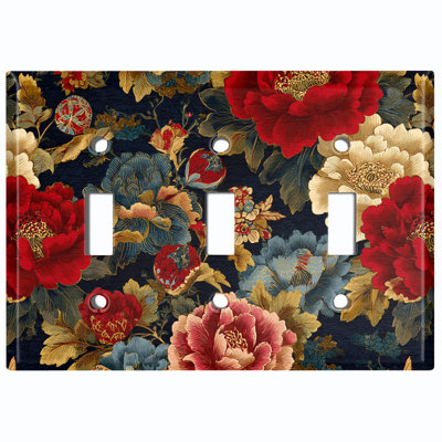 Couvercle de plaque d'interrupteur en métal; Bascule à 3 bandes US standard - pivoines élégantes