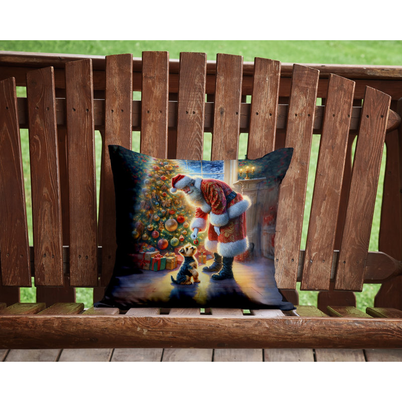 Australian Terrier and Santa Claus Throw Pillow, 14"H x 14"W