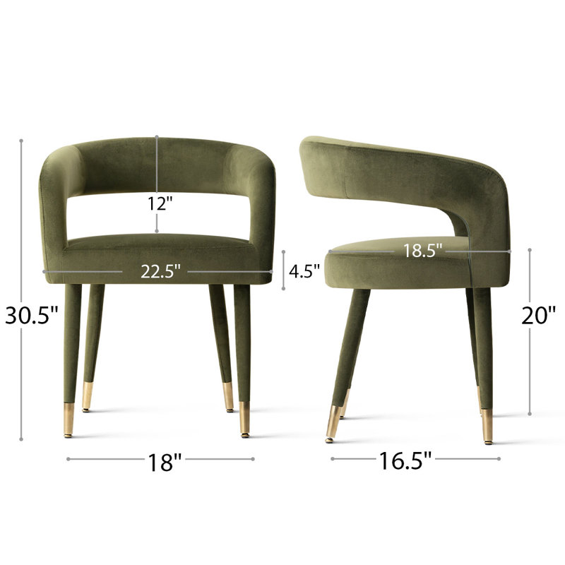 Modern Velvet Dining Chairs, Barrel Back Armchairs with Fabric-Wrapped Legs, Green