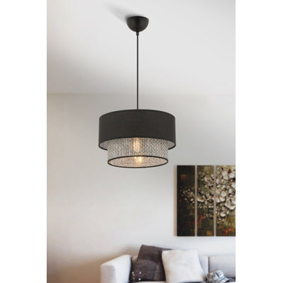 Lustre en métal élégant, gris et noir, 25,6 po x 25,6 po x 25,6 po | Abat-jour en coton, hauteur totale: 25,6 pouces | Douille E27 (60 W maximum) | Certifié CE, parfait pour la salle à manger et les espaces de vie, élégance moderne