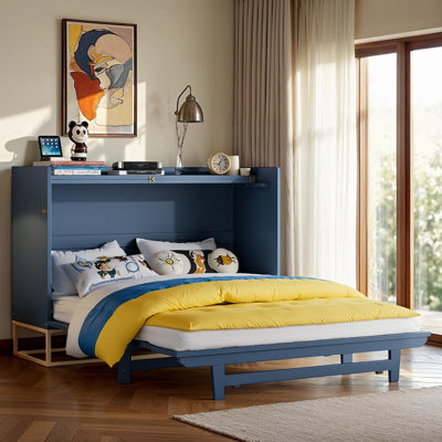 Queen Murphy Bed with Upright Cabinet Design, Space-Saving Foldable Bed for Compact Living