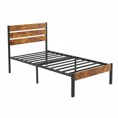  Structure de lit plateforme en métal avec tête et pied de lit - Aucun sommier nécessaire, support de lattes en bois robuste de 800 lb, style industriel