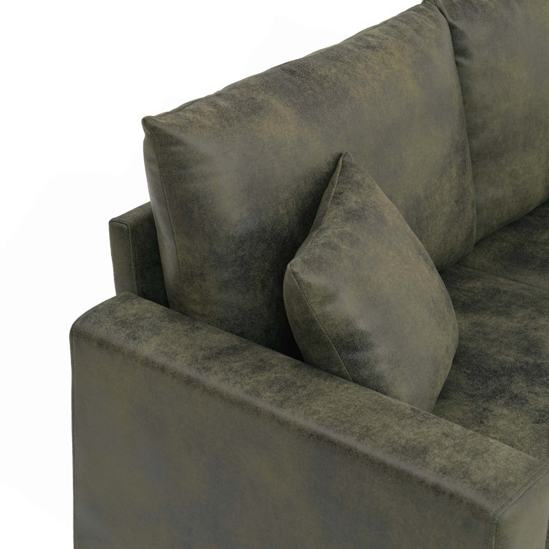 Canapé à deux places avec coussins décoratifs pour une assise confortable dans les petits espaces, Olive Green Foil Fabric