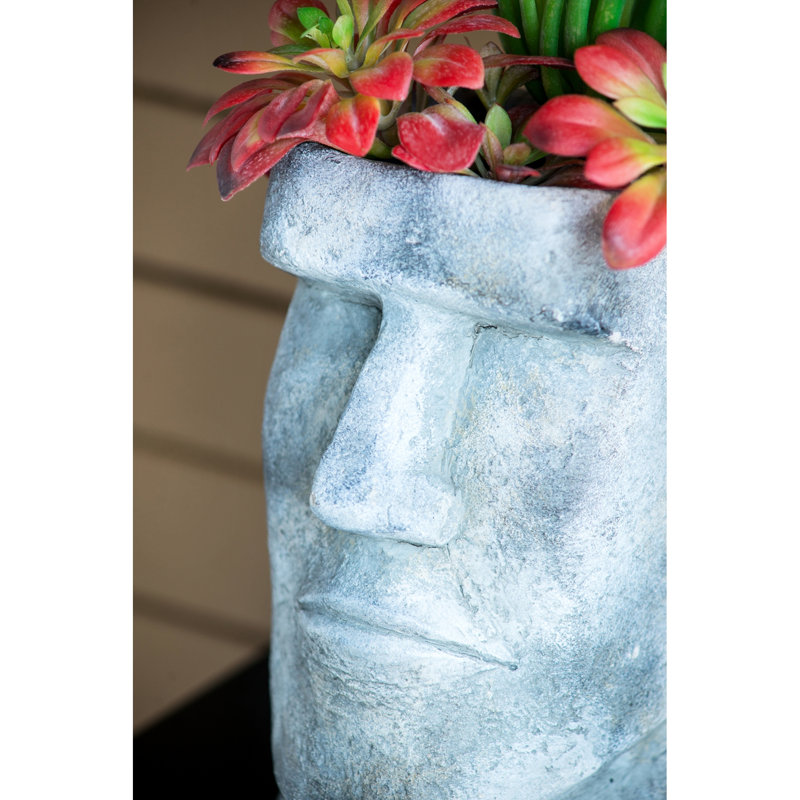Boîte à fleurs sur le thème de l'île de Pâques, 9 pouces, ciment gris, rhododendrons de petite à moyenne taille, calendriers séduisants, attrait