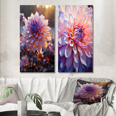Violet Dahlia Bloom On Sunrise - Ensemble de 3 décorations murales en métal Dahlia