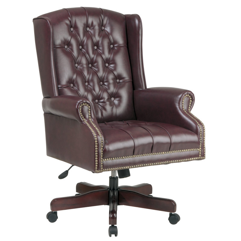 Brown High Back Executive Swivel Chair with Mahogany Base