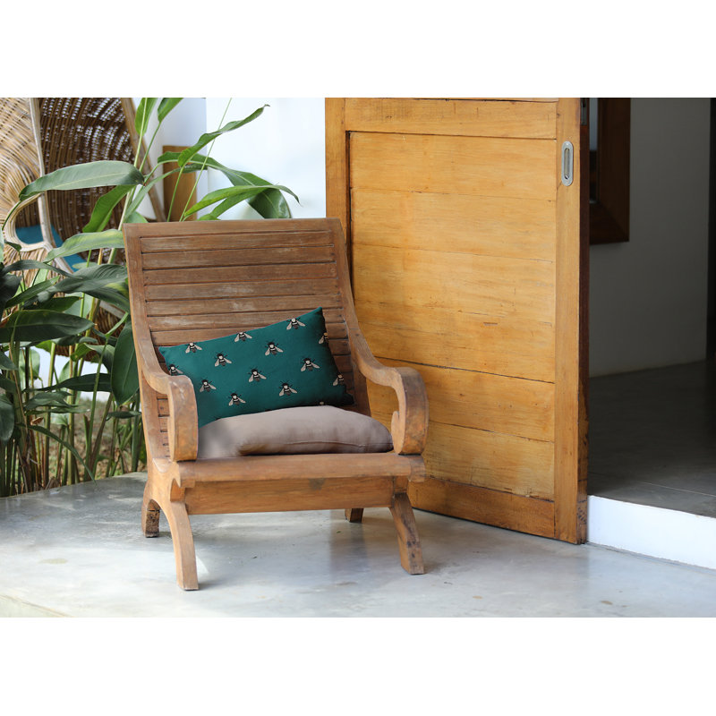 Coussin intérieur / extérieur Bee Buzz, H 14 po x l 20 po, Bleu sarcelle, Rectangle
