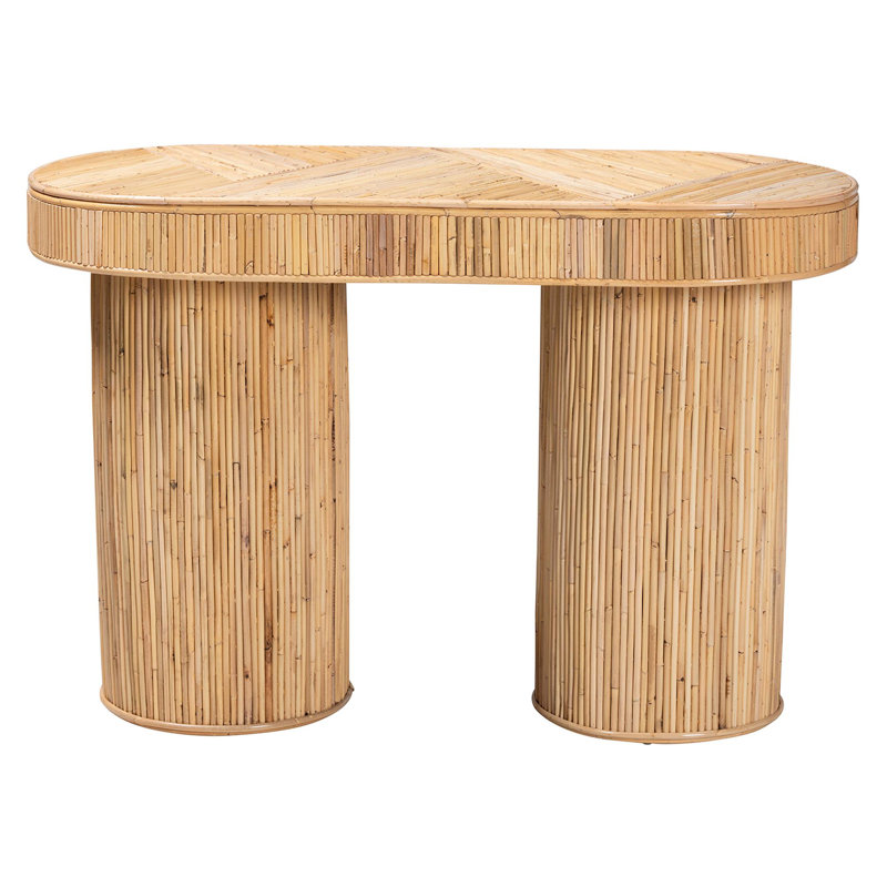 Iryna Natural Rattan and Wood Bohemian Console Table