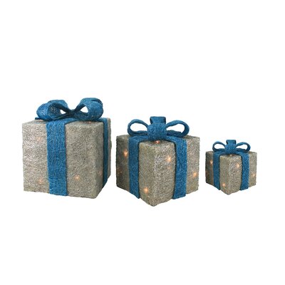 Set of 3 Lighted Silver and Blue Gift Boxes Outdoor Christmas Decorations 10 -  Northlight Seasonal, Y83823