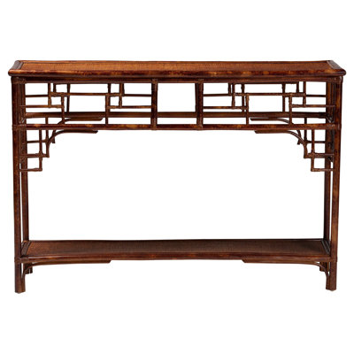 Bali & Pari Sebalio Tortoise Natural Rattan Console Table With Open Shelf – Vintage Style Accent Table For Entryway, Hallway Or Coastal Living Space